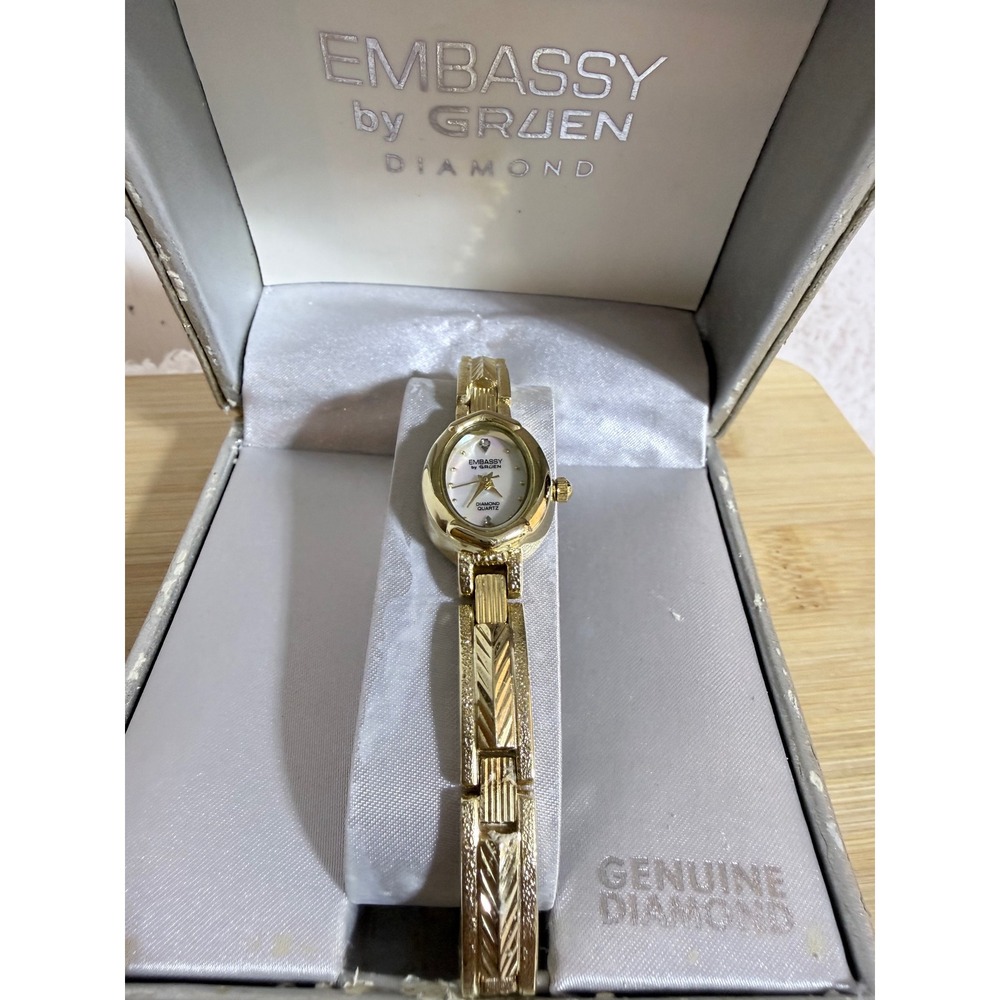 Embassy by Gruen Diamond Quartz Watch Gold Tone Mother of Pearl GEM2407L